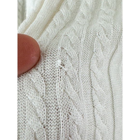 Elie Tahari Cloud White Sweater Cable Knit Silk Pullover cottage farmhouse M - Picture 11 of 15